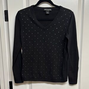 DKNY Black V-Neck Sweater with Studs